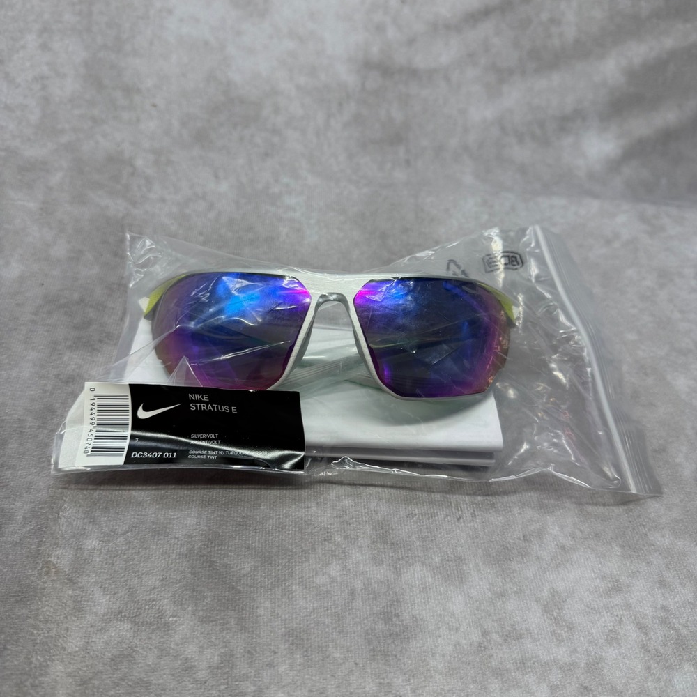Nike Stratus E Sunglasses Men One Size Silver Volt DC3407 011 Mirror Lens